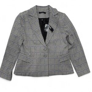 White House Black Market Knit Plaid Houndstooth Blazer Luxe Beaucoup Blue 16 NWT